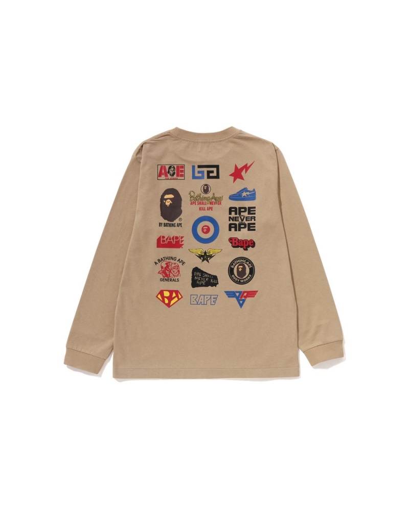 Hauts Bape Multi Logo L/S Jr Beige Enfant | MZO-86796383